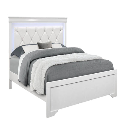 Shaker bed with LED lighting and crystal tufted headboard, white panel bed by HouseOfZazla on Tampa Home & Garden Store