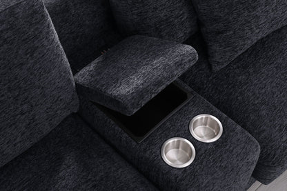Celine fabric corner sectional sofa with dark charcoal upholstery and three built-in cupholders on Tampa Home & Garden Store