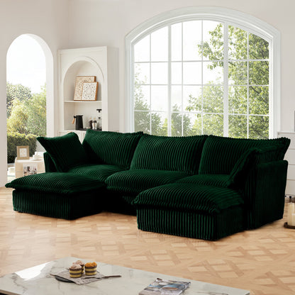 Slipcovered U Shape Corduroy Sofa with Deep Seats