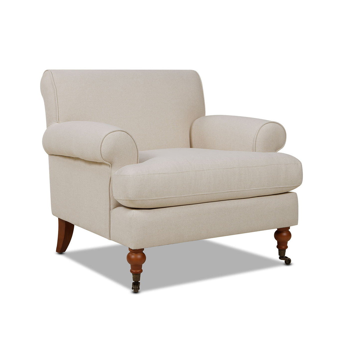 Accent Arm Chair with Casters in beige upholstery and solid hardwood frame on Tampa Home & Garden Store