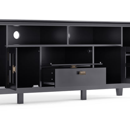 Artisan solid wood TV stand with flip drawer by HouseOfZazla in black finish on Tampa Home & Garden Store