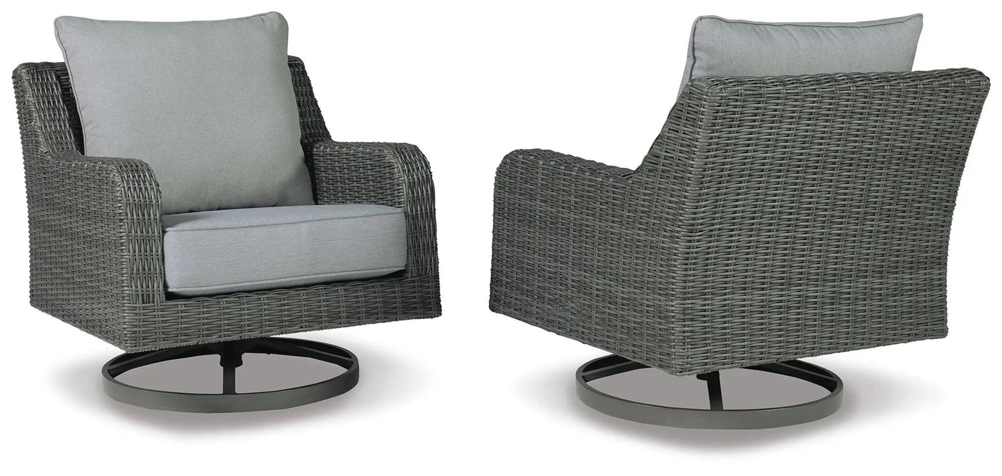 Elite Park Swivel Lounge Chairs with Cushions, gray wicker pair by Unique Piece Furniture on Tampa Home & Garden Store