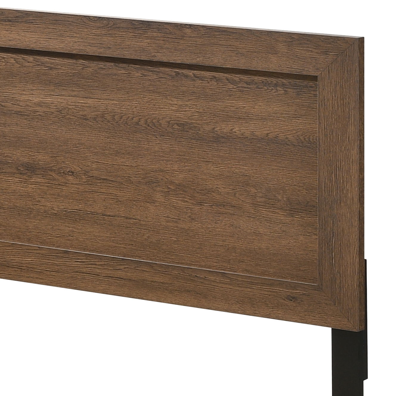 Miquell Panel Bed headboard in dark brown wood finish with framed panel and black leg on Tampa Home & Garden Store