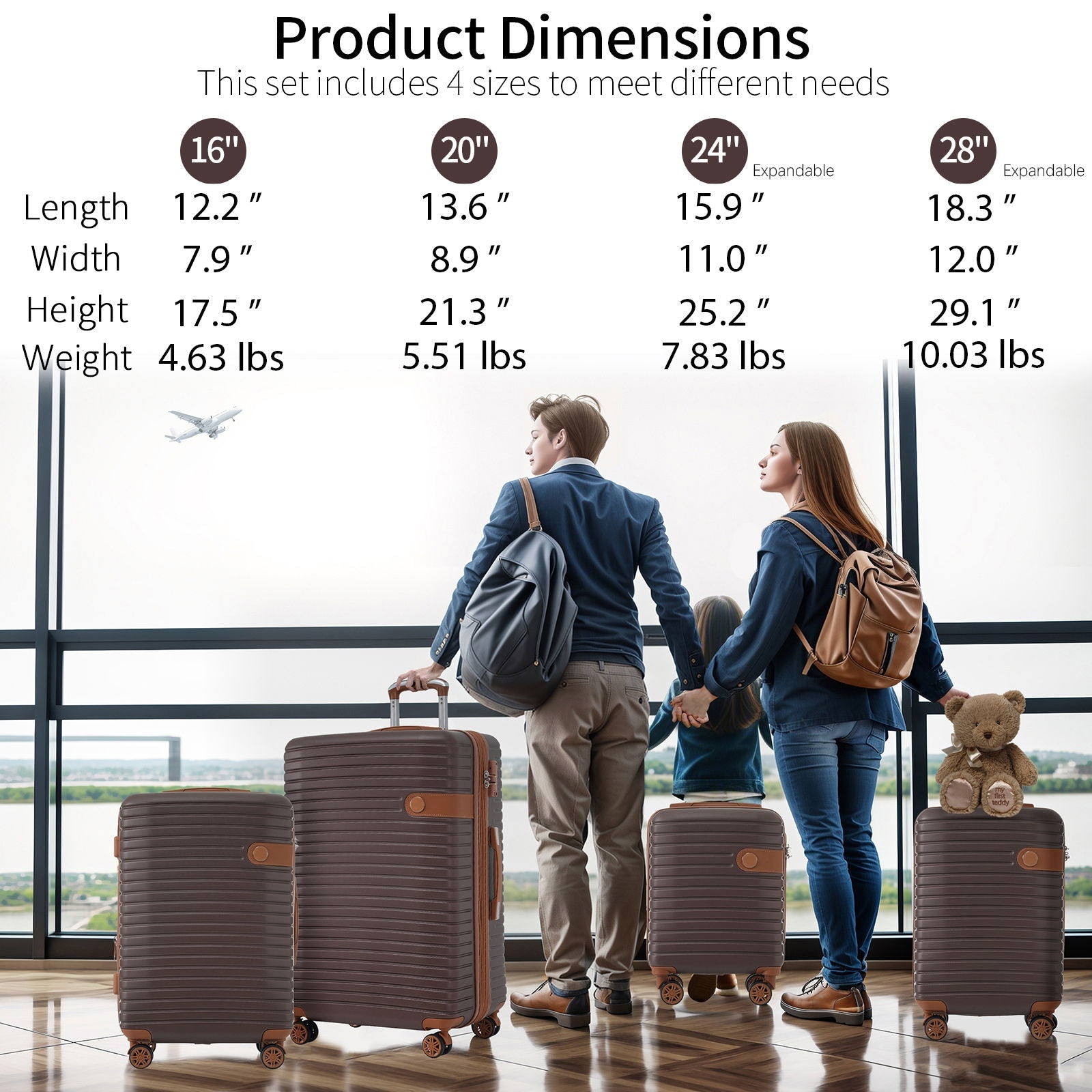 4-piece hard-shell luggage set brown expandable wheeled with packing cubes HouseOfZazla on Tampa Home & Garden Store