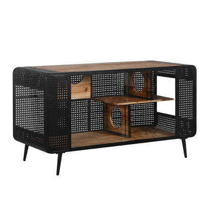 Modern Spacious Cat House black perforated metal frame with brown wood panels on Tampa Home & Garden Store
