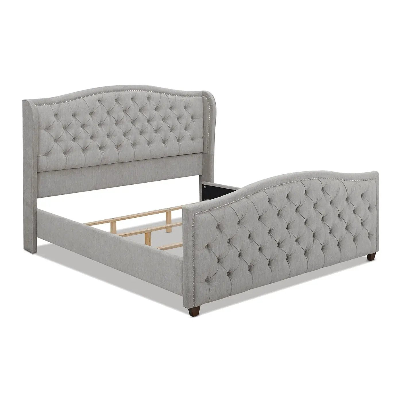 Marcella Upholstered Shelter Headboard Bed Set in gray tufted fabric by Unique Piece Furniture on Tampa Home & Garden Store