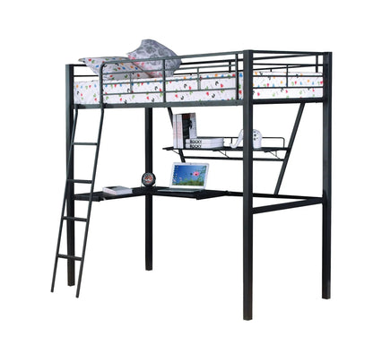 Senon Twin Loft Bed with Desk Black Silver