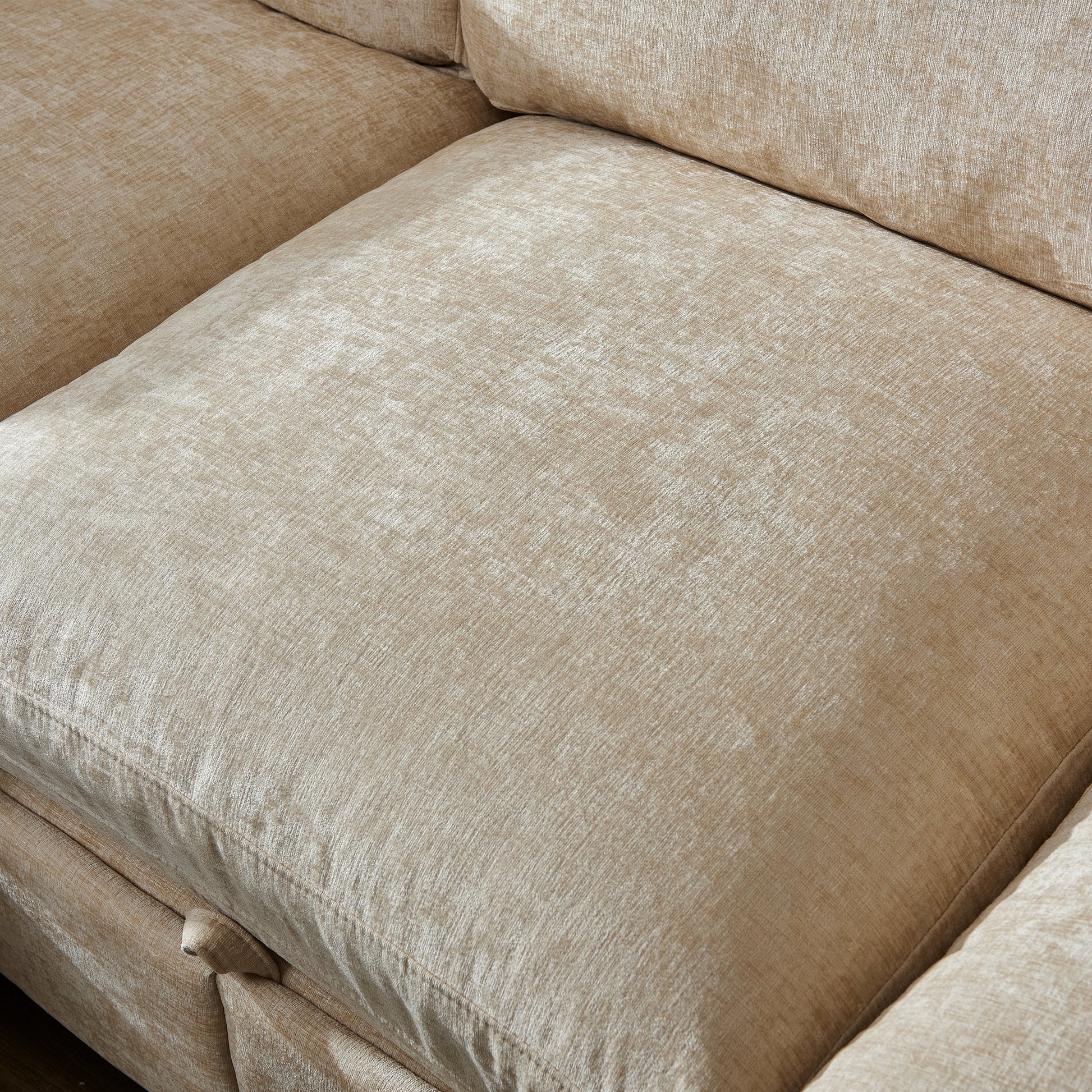 96.5in L-shaped sectional couch with ottoman in beige textured fabric by HouseOfZazla on Tampa Home & Garden Store