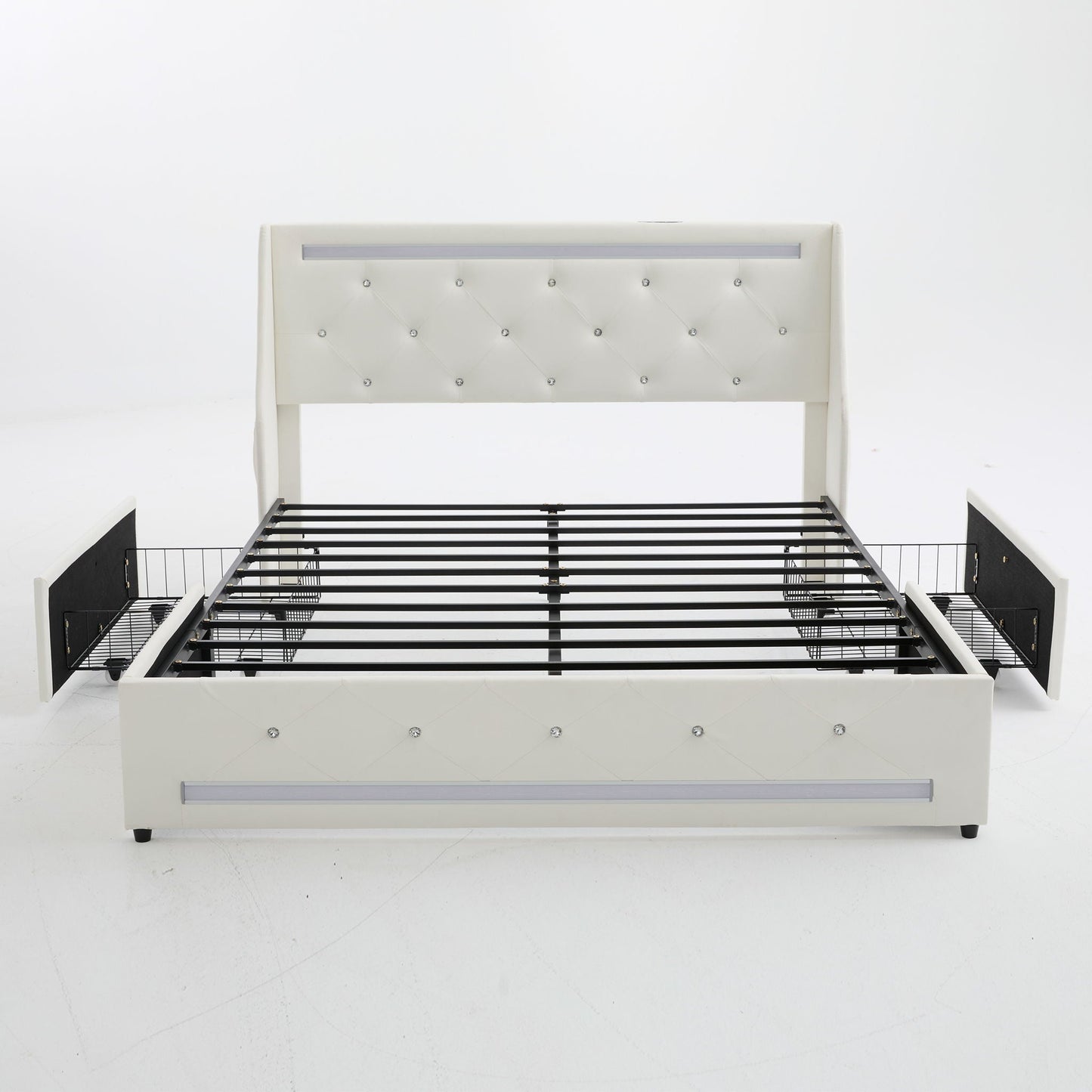 Wingback Upholstered Bed Frame Led and Usb