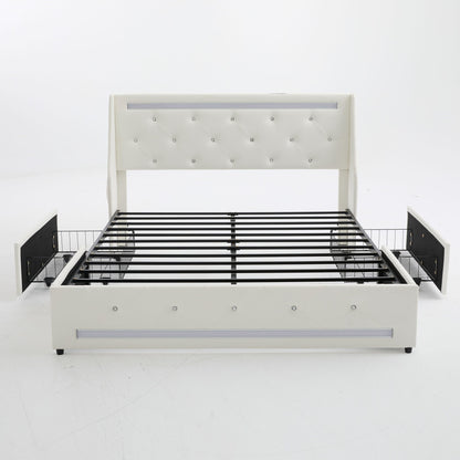 Wingback Upholstered Bed Frame Led and Usb