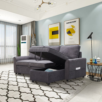 Modern modular L-shaped sofa bed with chaise in dark grey linen by HouseOfZazla on Tampa Home & Garden Store