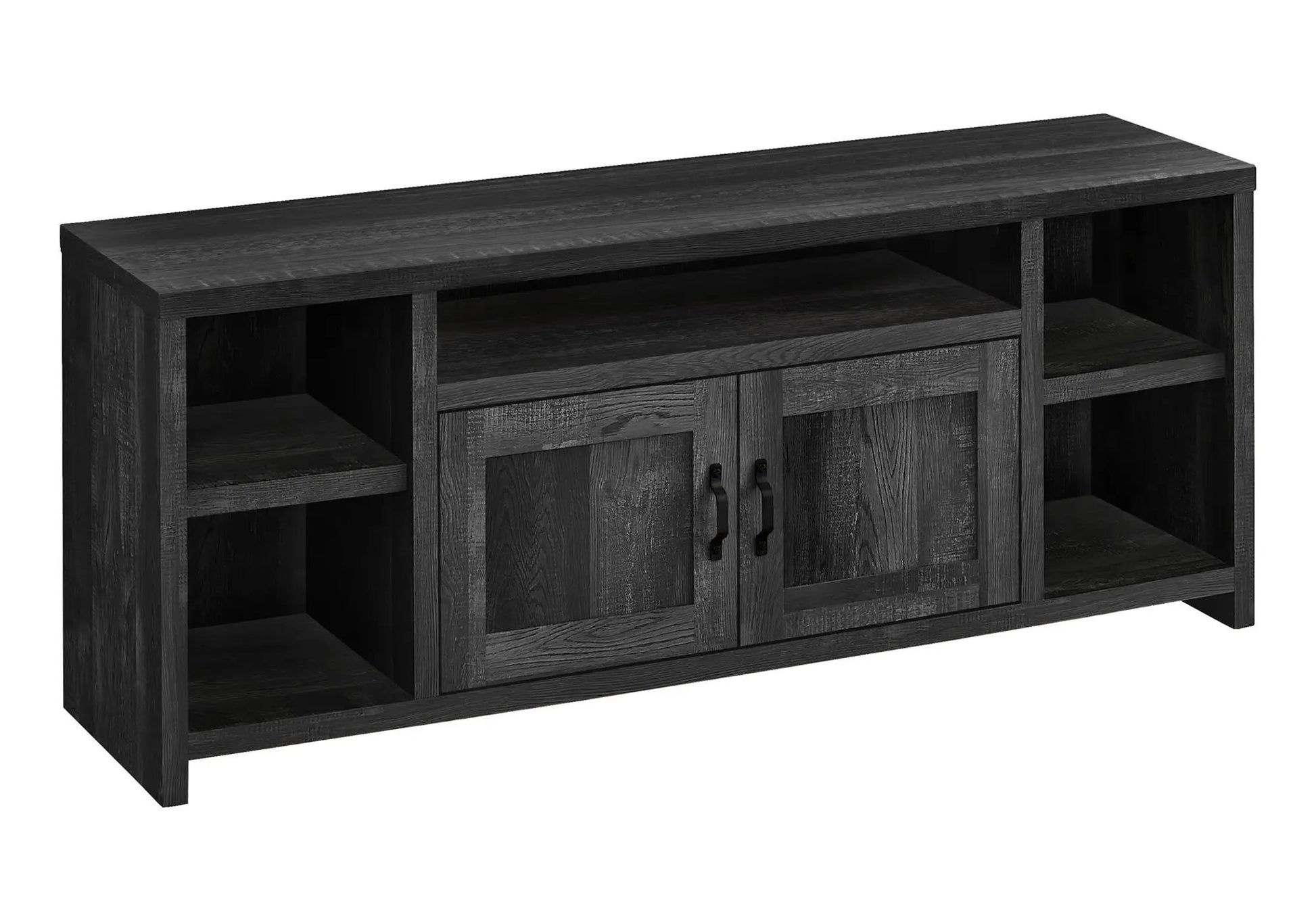 TV stand by Unique Piece Furniture in dark espresso wood with open shelf and two doors on Tampa Home & Garden Store