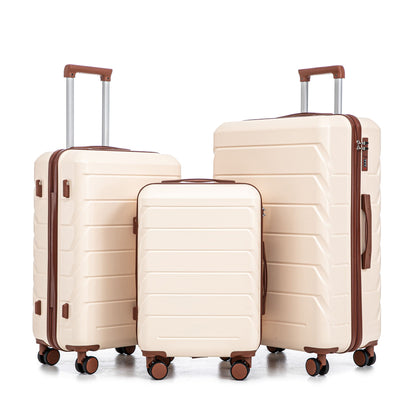 HouseOfZazla beige spinner luggage set 20/24/28in with brown trim and combo locks on Tampa Home & Garden Store
