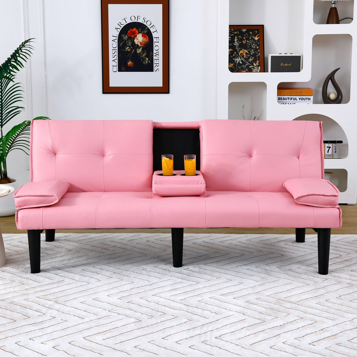 Compact Foldable Sofa Bed and Cup Holder