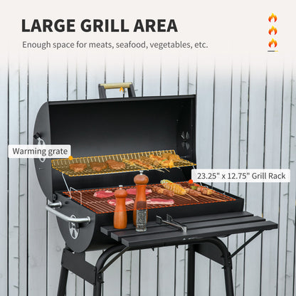 Outsunny portable barrel charcoal grill in black steel with wooden handle and warming rack on Tampa Home & Garden Store