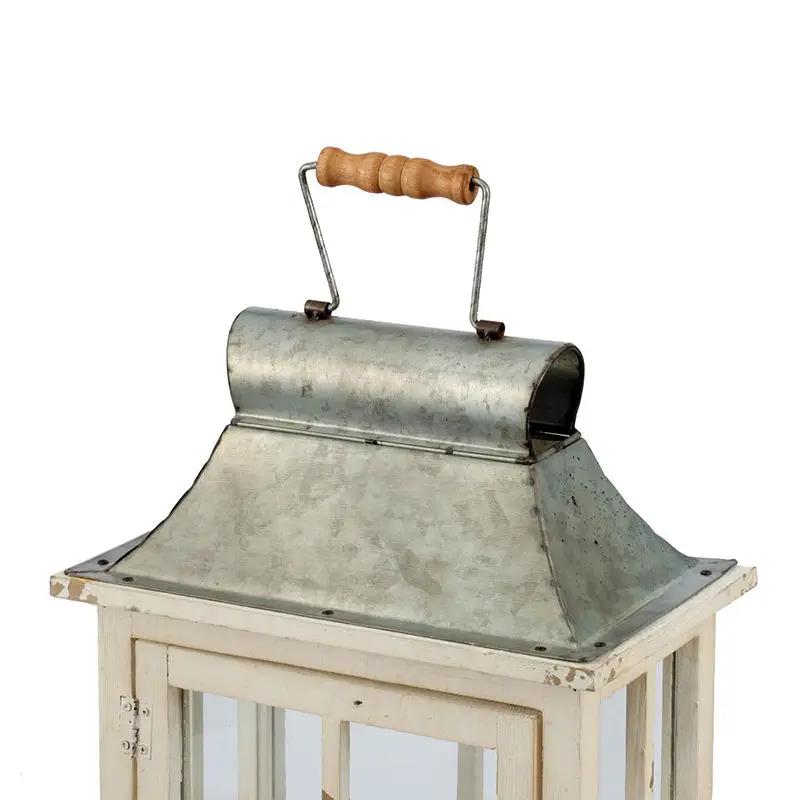 Wooden Lantern for Indoor and Outdoor Ivory Decor