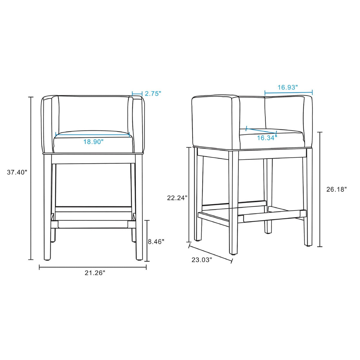 Counter height stool with upholstered seat and beech wood frame in multiple colors on Tampa Home & Garden Store