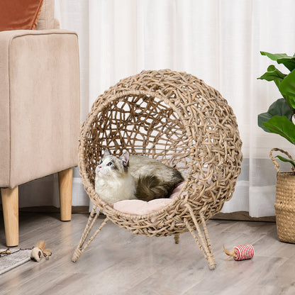 Cat Bed 20.5' Weaved Banana Leaf with Beige Cushion, natural woven cat nest on Tampa Home & Garden Store