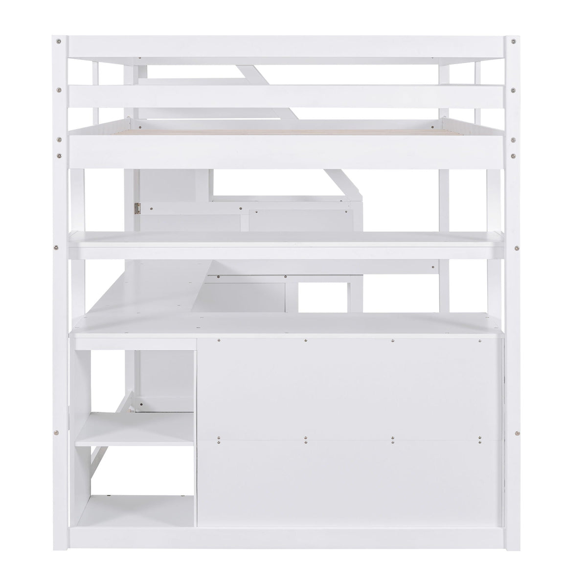 Loft bed with desk, shelves, 2 drawers and storage staircase in white by HouseOfZazla on Tampa Home & Garden Store