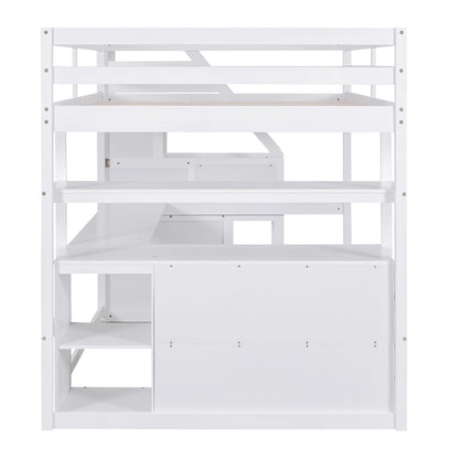 Loft bed with desk, shelves, 2 drawers and storage staircase in white by HouseOfZazla on Tampa Home & Garden Store