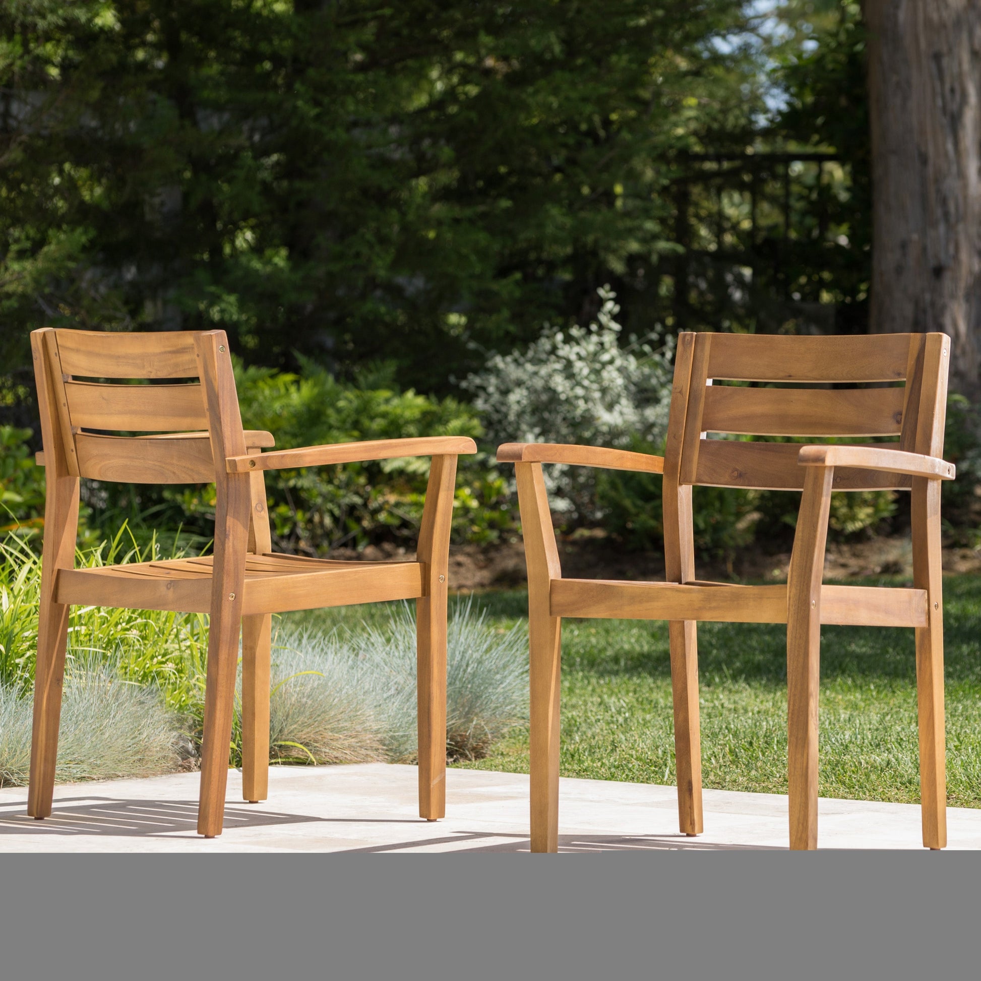 Stamford Dining Chairs set of 2, acacia wood outdoor armchairs on Tampa Home & Garden Store