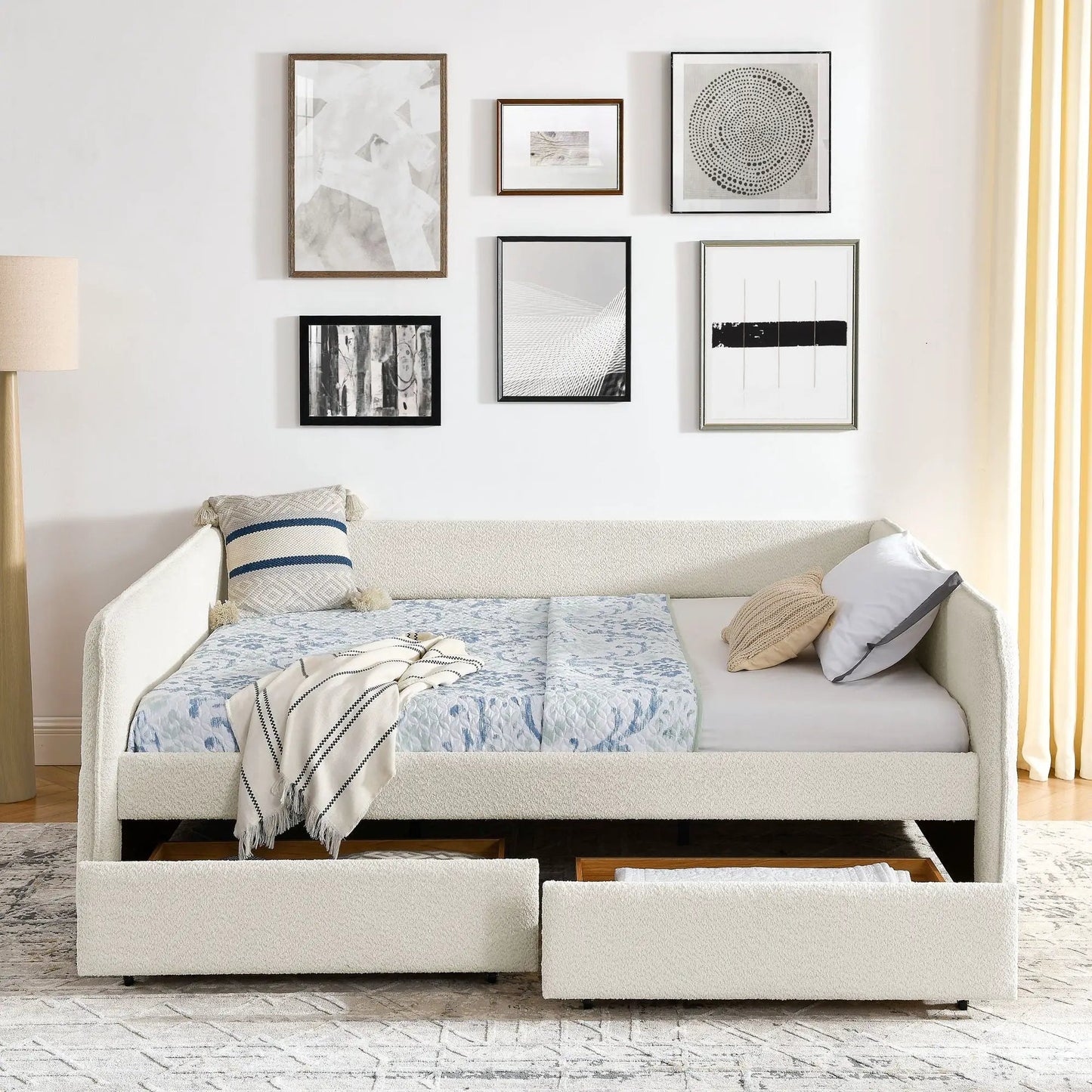 Upholstered daybed with 2 storage drawers in textured fabric by Unique Piece Furniture on Tampa Home & Garden Store