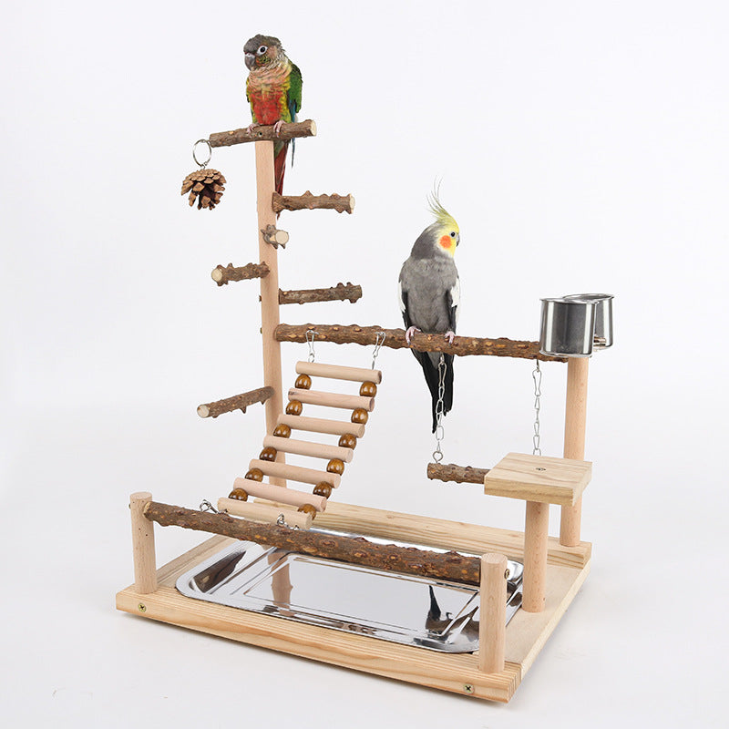 Sichuan Pepper Parrot Climbing Training Platform wooden branch swing with ladder and tray base on Tampa Home & Garden Store