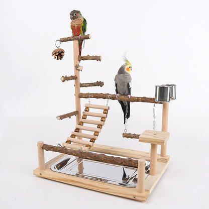 Sichuan Pepper Parrot Climbing Training Platform wooden branch swing with ladder and tray base on Tampa Home & Garden Store