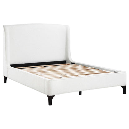 Theodore Wingback Bed HouseOfZazla upholstered in white fabric with wood slat base and black legs on Tampa Home & Garden Store