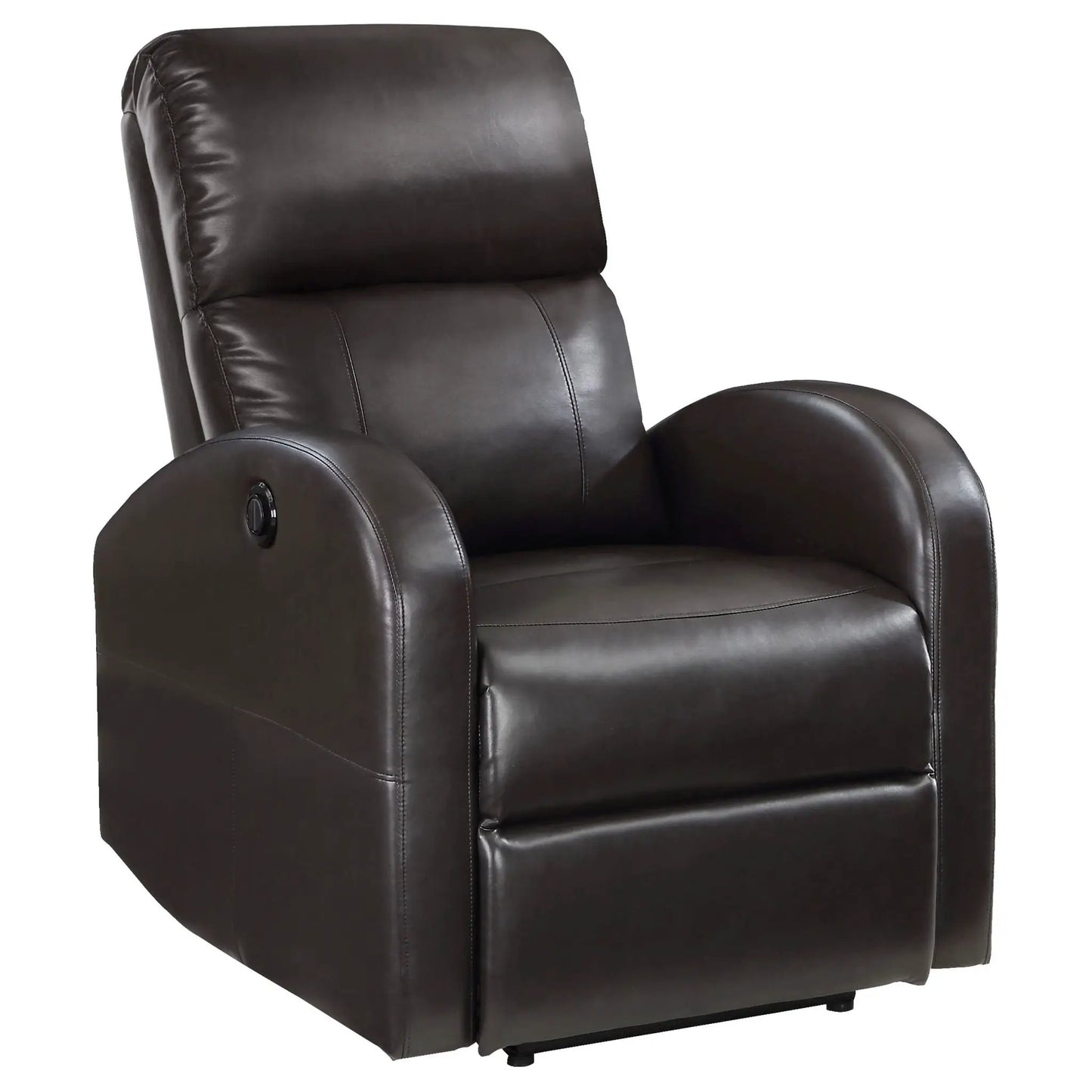 Meglia Power Recliner Chair in dark brown leather with cushioned headrest and armrests on Tampa Home & Garden Store