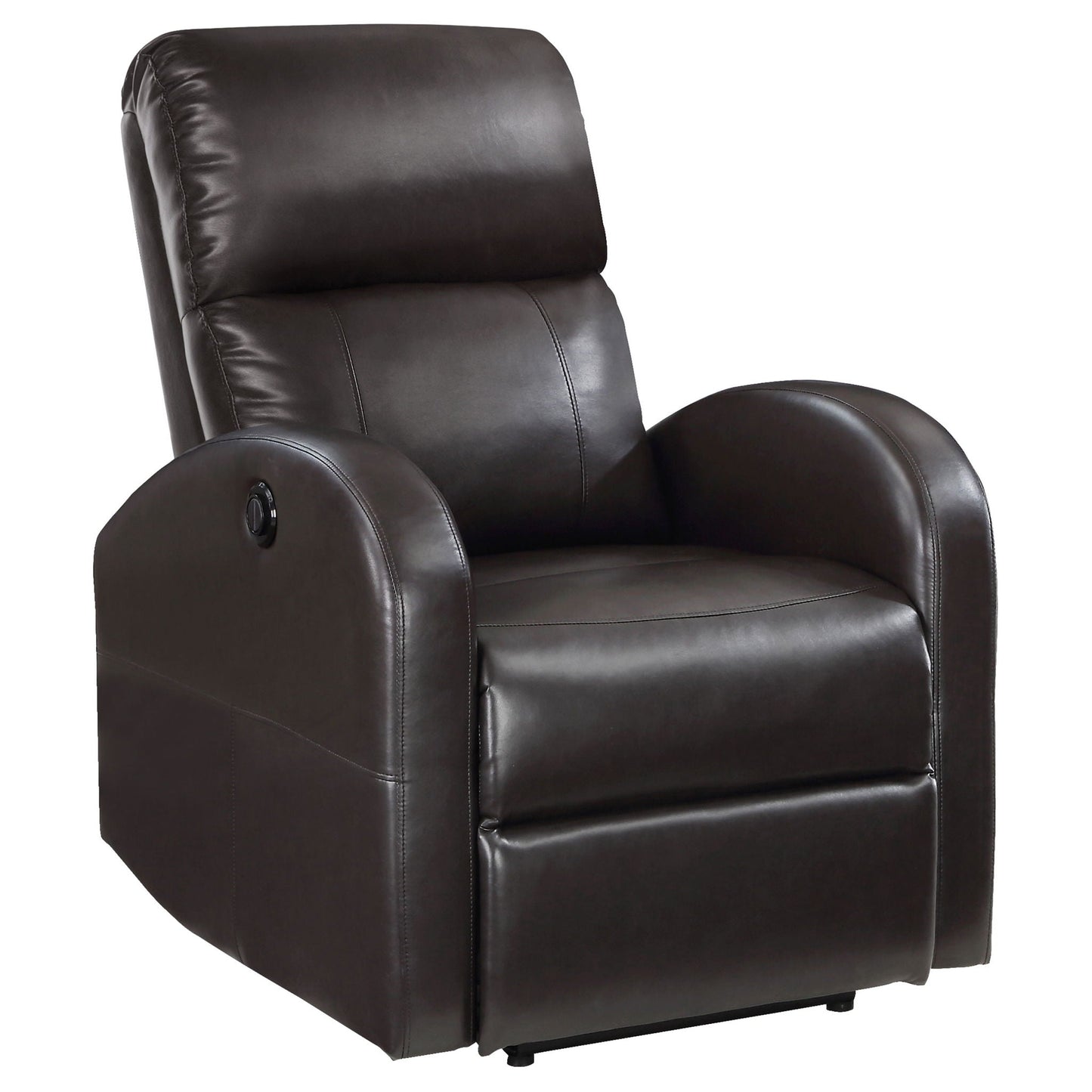 Meglia power recliner chair dark brown leather upholstery with side control knob on Tampa Home & Garden Store