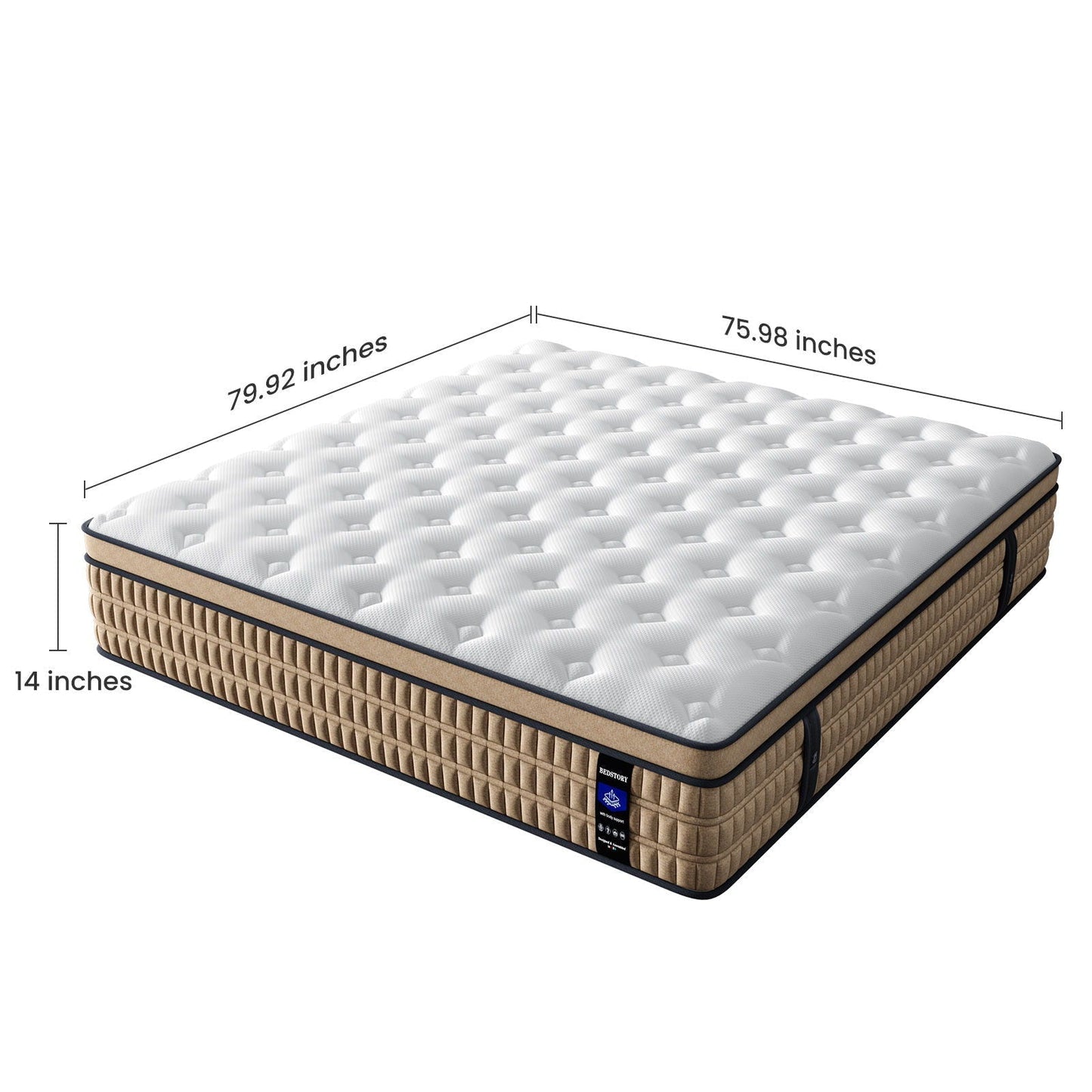 King Hybrid Mattress with gel memory foam and pocket springs white top tan base by HouseOfZazla on Tampa Home & Garden Store