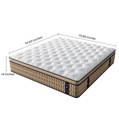 King Hybrid Mattress with gel memory foam and pocket springs white top tan base by HouseOfZazla on Tampa Home & Garden Store