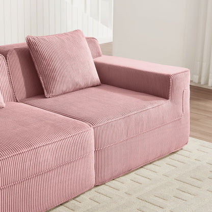 Modern Pink Corduroy Armless Sofa and Pillow