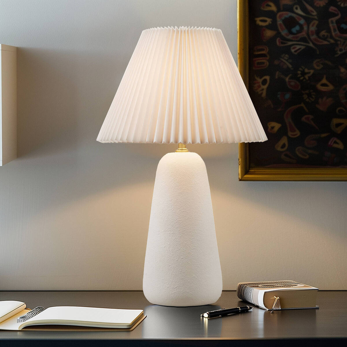Table lamp textured white ceramic base with fluted white fabric shade by HouseOfZazla on Tampa Home & Garden Store