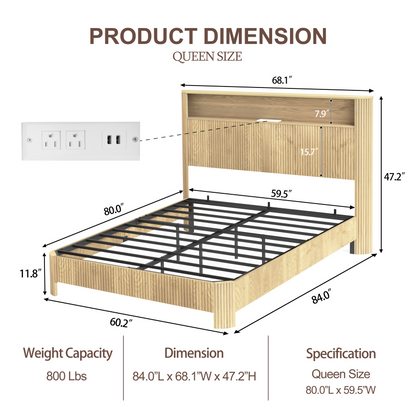 Queen Modern Bed Frame and Charging Station