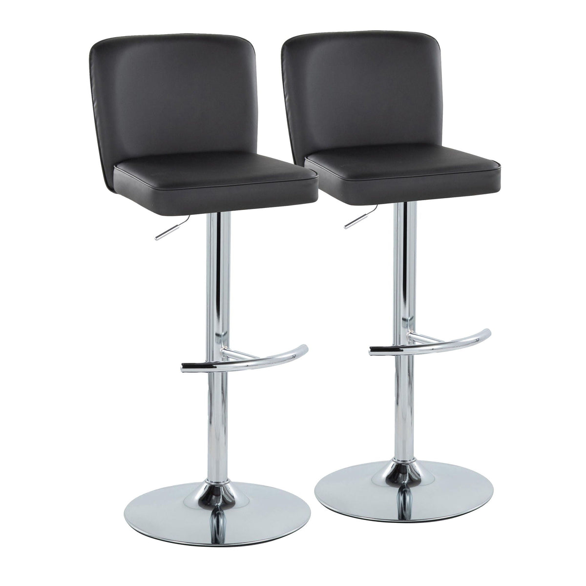 Black leather adjustable barstools with chrome pedestal bases and T-footrests, 2pc HouseOfZazla on Tampa Home & Garden Store