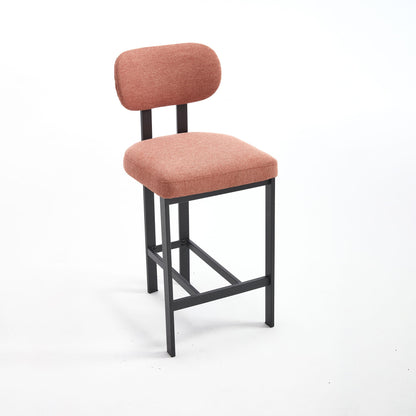 Modern counter height stool with orange fabric upholstery and black metal frame on Tampa Home & Garden Store