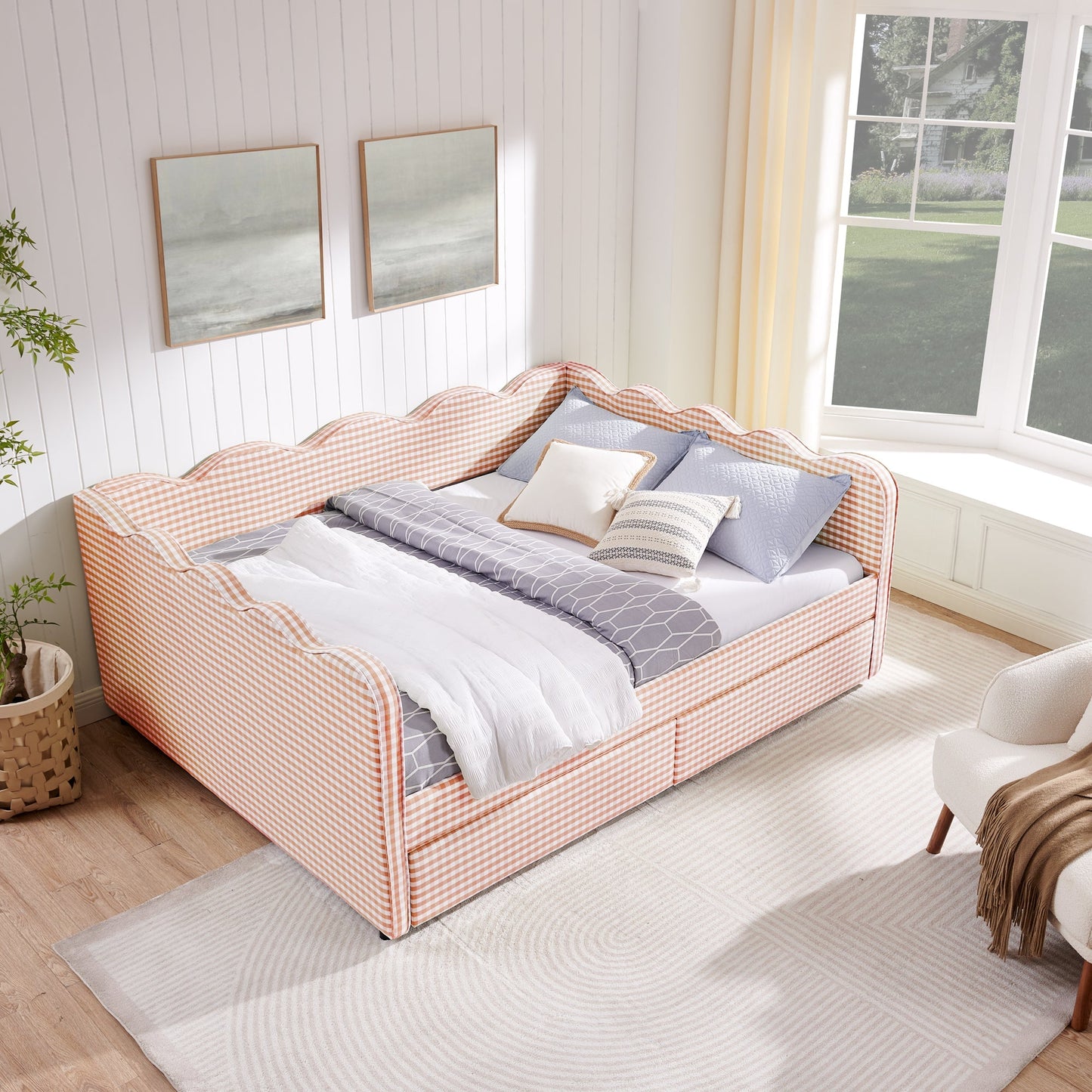 Queen Gingham Daybed with USB Port and Drawers