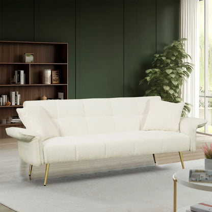 Convertible double futon sofa bed with folding armrests in white fabric for living rooms on Tampa Home & Garden Store