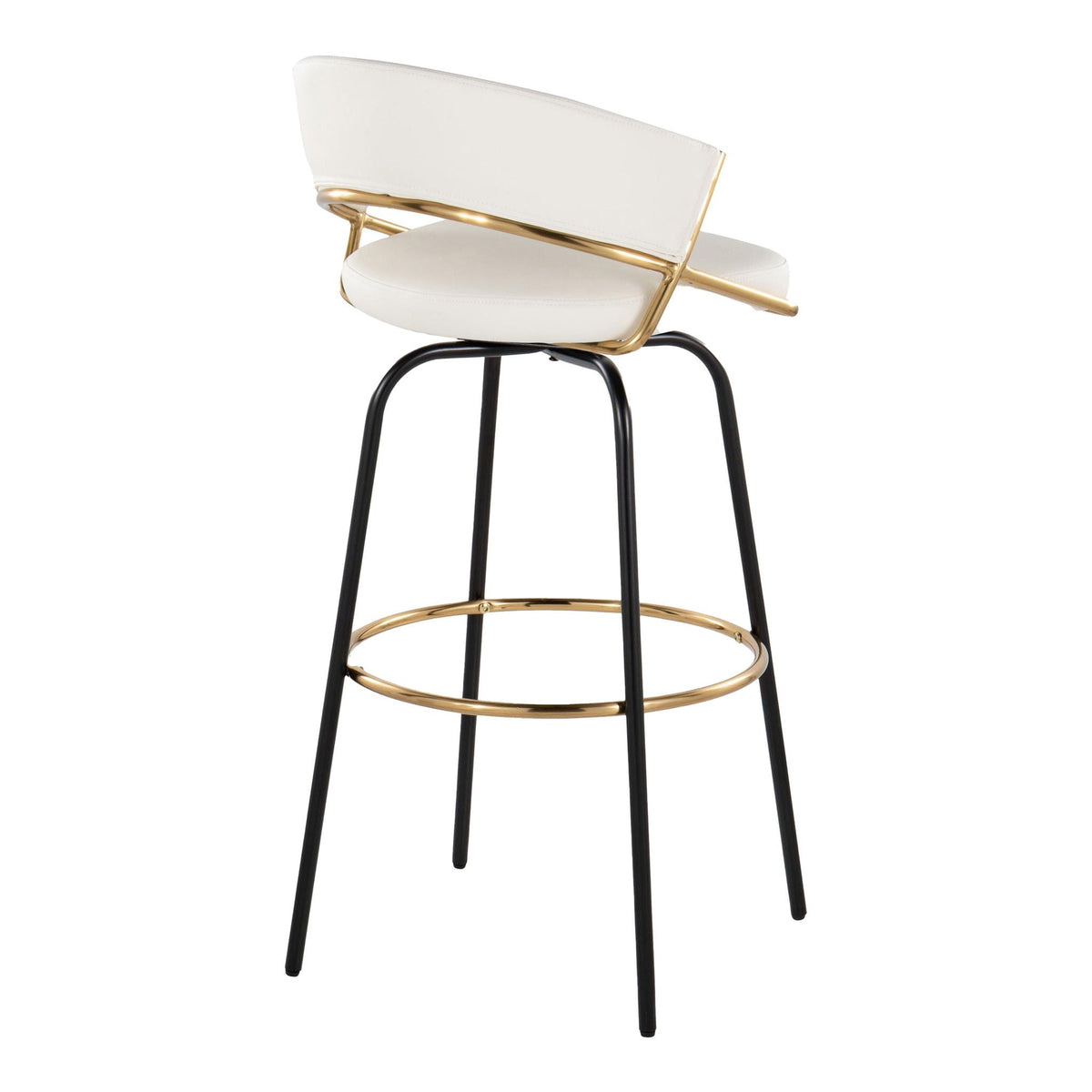 Barstool white upholstered seat/back with gold frame swivel footrest, black legs HouseOfZazla on Tampa Home & Garden Store