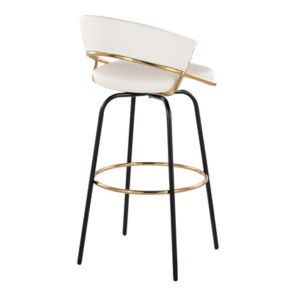 Barstool white upholstered seat/back with gold frame swivel footrest, black legs HouseOfZazla on Tampa Home & Garden Store