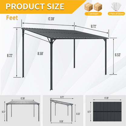 Outdoor 12X8 Galvanized Steel Pergola and Canopy