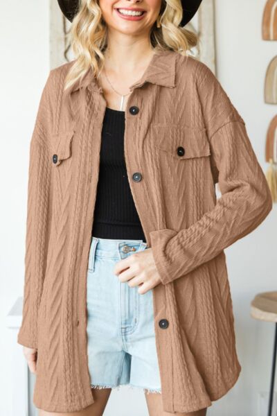 Stevvex retro camel drop-shoulder jacket with button-up design, women's coat with chest pockets on Tampa Home & Garden Store