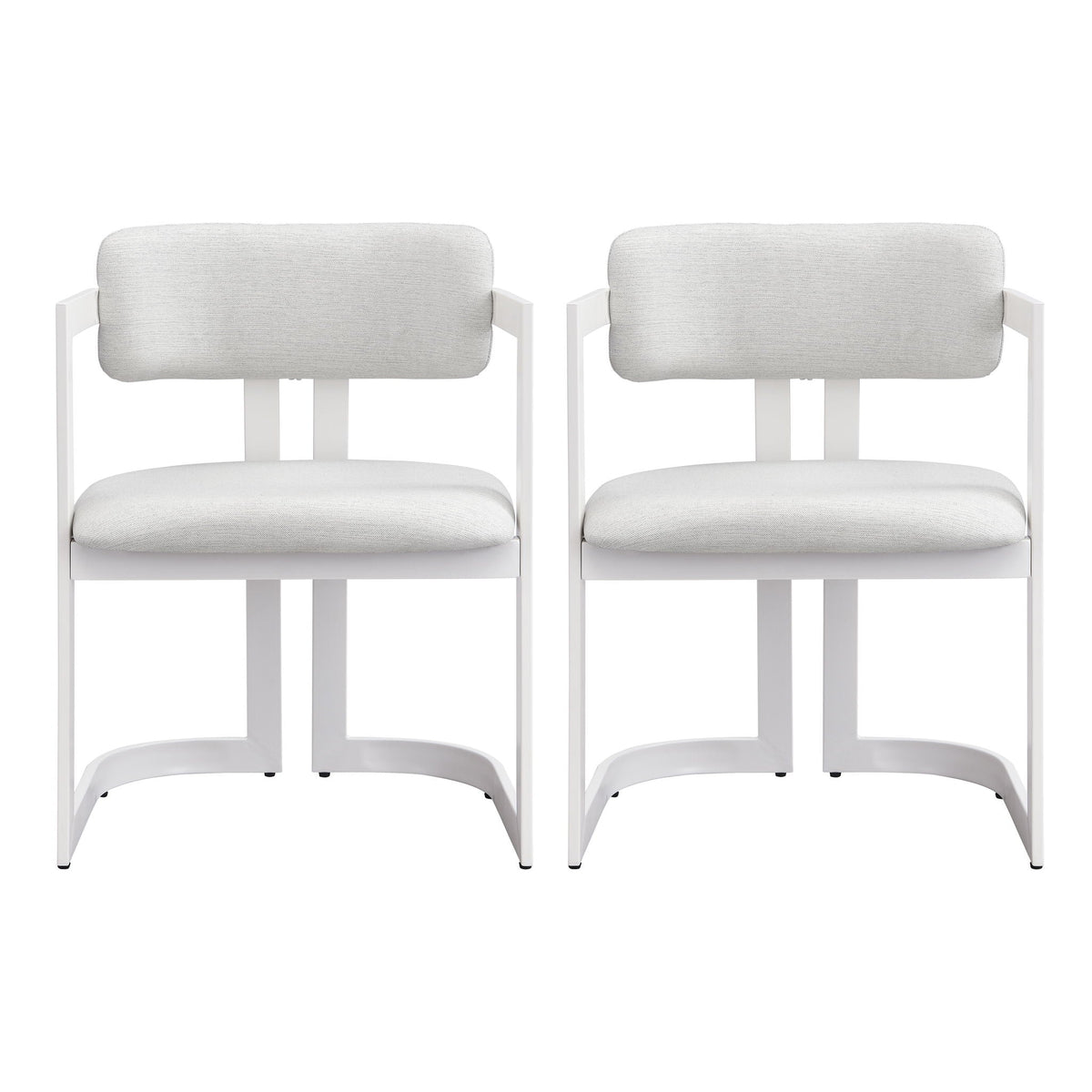 Upholstered dining armchairs set of 2 with soft gray fabric cushions and white frames on Tampa Home & Garden Store