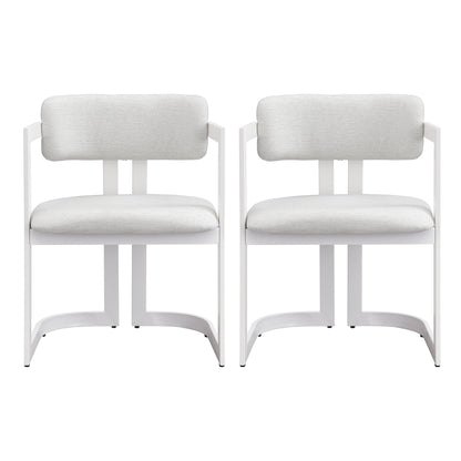 Upholstered dining armchairs set of 2 with soft gray fabric cushions and white frames on Tampa Home & Garden Store
