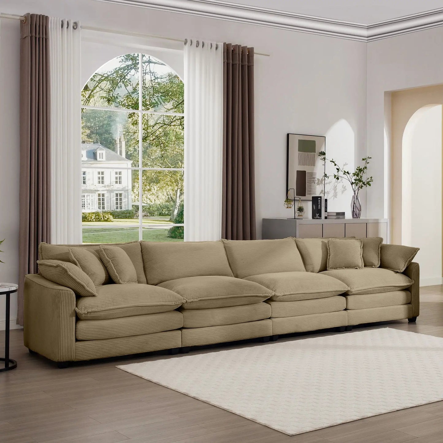 Modern Upholstered 4 Seater Sofa With Pillows