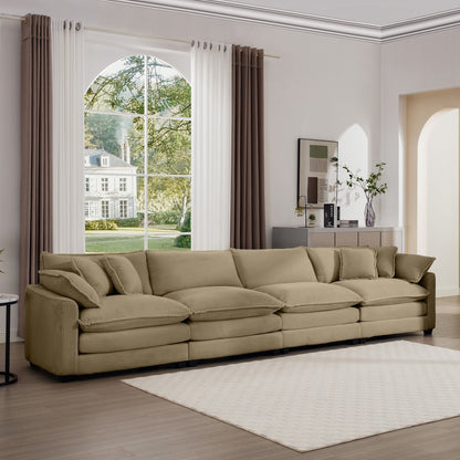 Modern Four Seater Fabric Sofa And Pillows