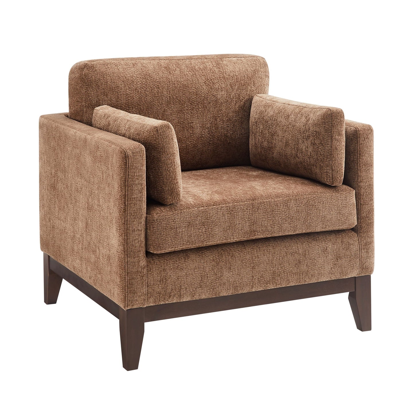 Chios Arm Chair by HouseOfZazla in brown textured boucle upholstery with dark wood legs on Tampa Home & Garden Store