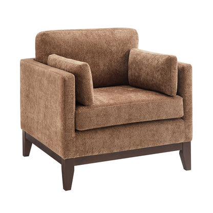 Chios Arm Chair by HouseOfZazla in brown textured boucle upholstery with dark wood legs on Tampa Home & Garden Store